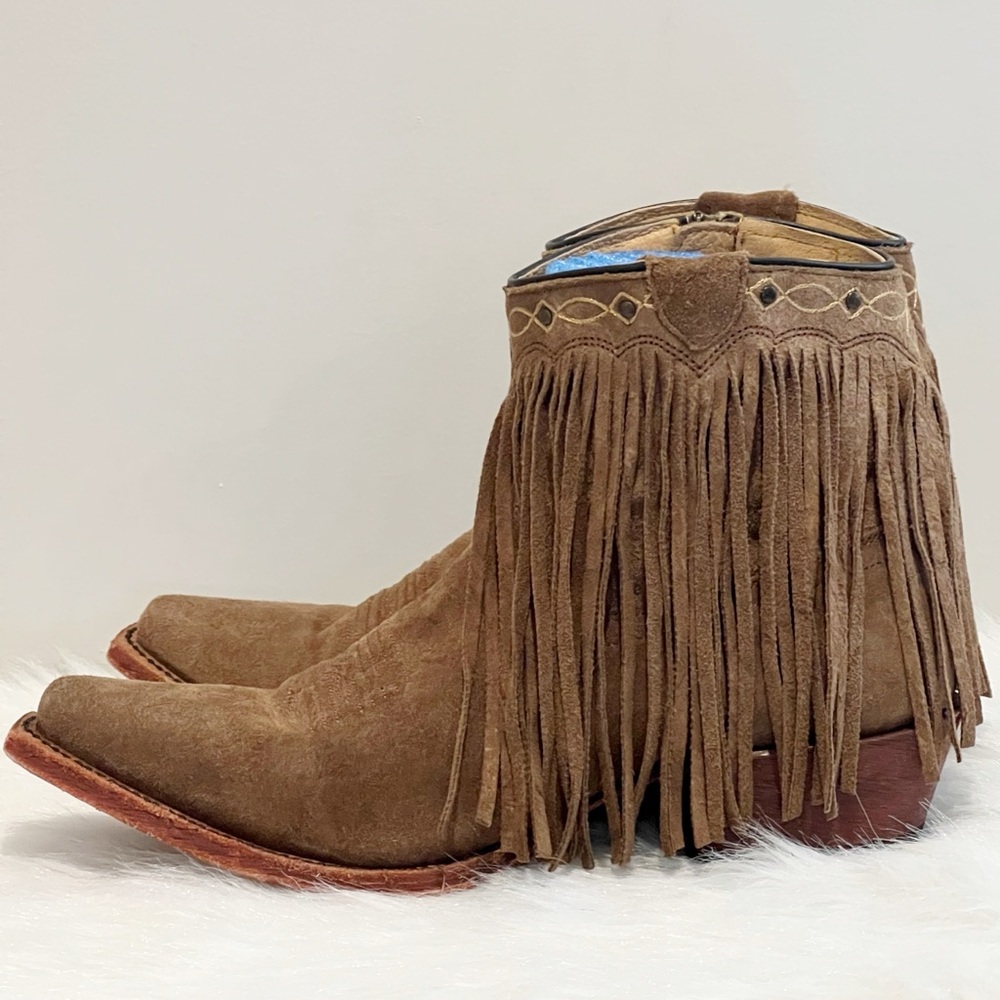 J.B. Dillon Brown Suede Fringe Cowgirl Festival Boots Size 7.5